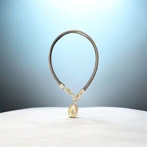 Majorca Pearl leather cord necklace. 15.5 “ long & 3/4 “ pearl drop